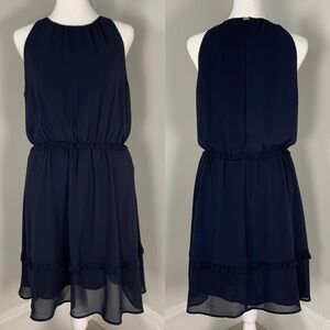 HM H&M Navy Blue Chiffon Slit Open Back Sleeveless Dress Women’s Size 6